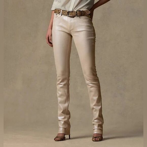 Ralph Lauren Pre-Spring Collection Sand Pearlescent Foil 160 Skinny Stretch Jean - Picture 3 of 16